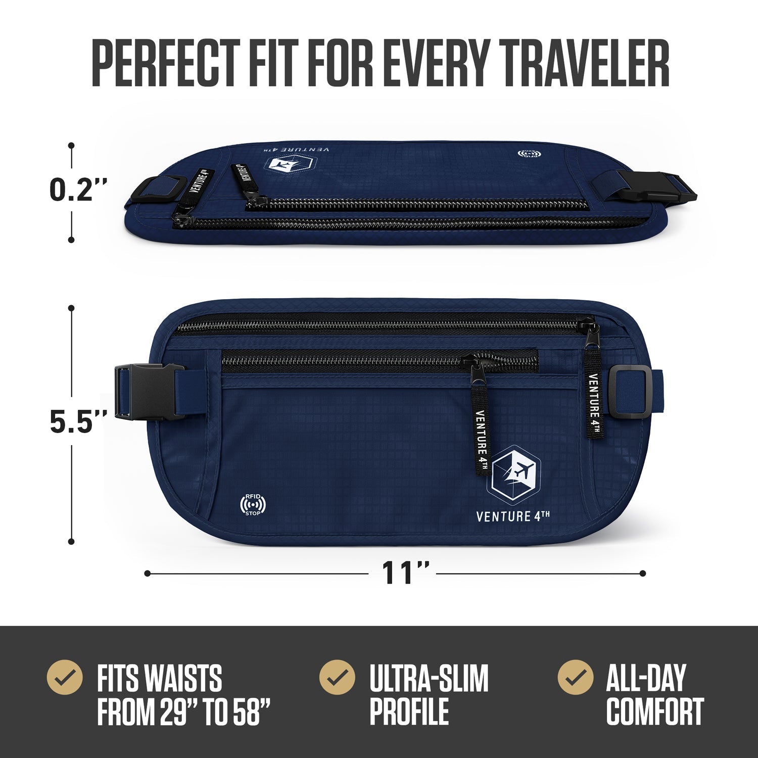 VENTURE 4TH RFID Safe Money Belt | Fits Up to 56" Waist | 12 Colors - Niksstuff