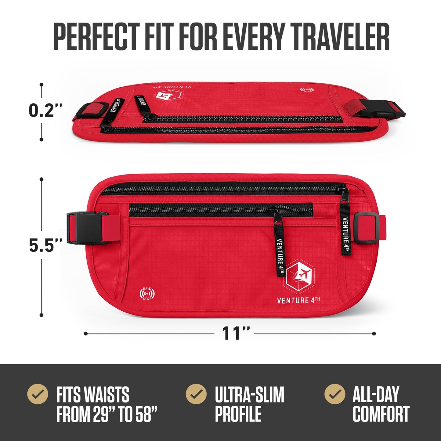 VENTURE 4TH RFID Safe Money Belt | Fits Up to 56" Waist | 12 Colors - Niksstuff