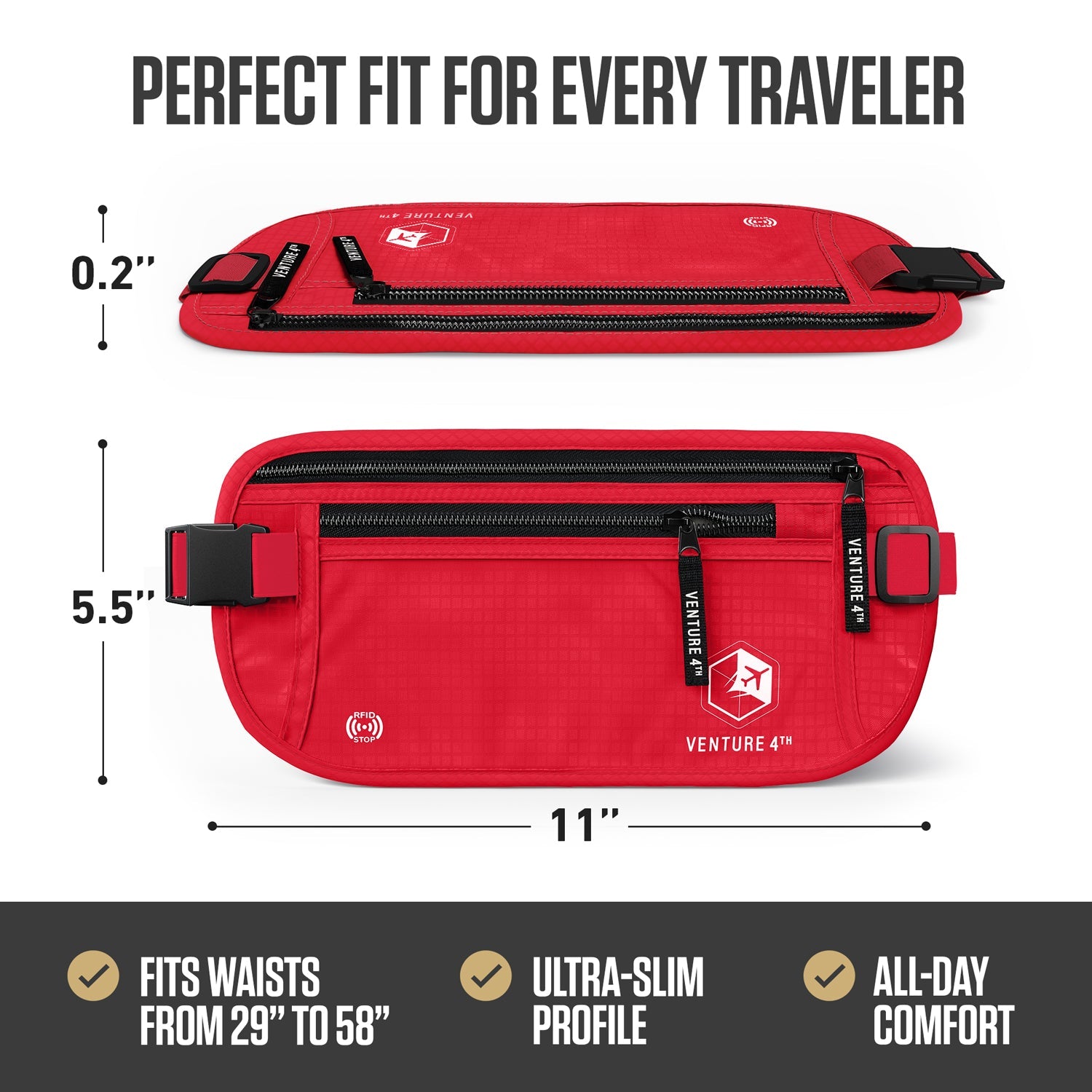 VENTURE 4TH RFID Safe Money Belt | Fits Up to 56" Waist | 12 Colors - Niksstuff