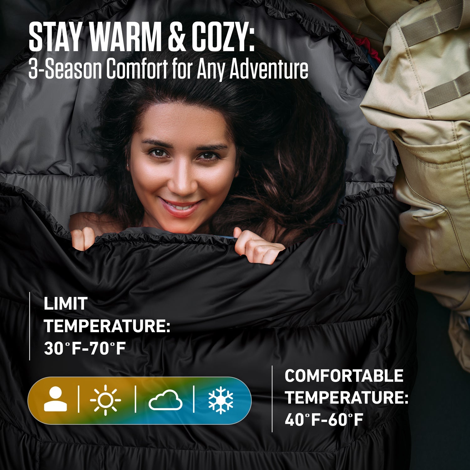 VENTURE 4TH XXL Sleeping Bag for Big & Tall Campers | 30–70°F | 90" x 39" | 5 Colors - Niksstuff