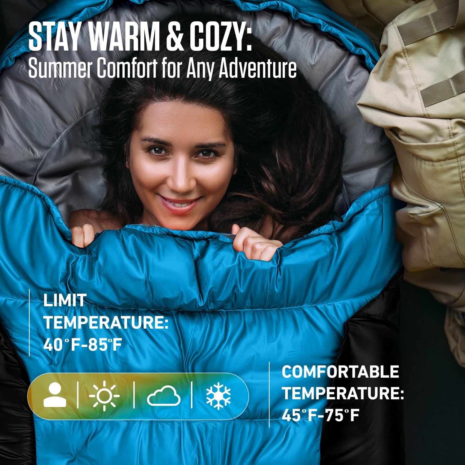 VENTURE 4TH Summer Sleeping Bag | 40–70°F | 29.5"x86.6" | Lightweight 2.7 lbs | 6 Colors - Niksstuff