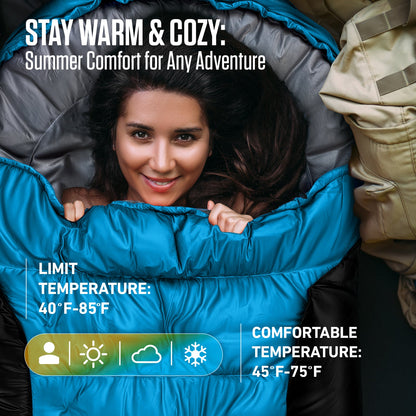 VENTURE 4TH Summer Sleeping Bag | 40–70°F | 29.5"x86.6" | Lightweight 2.7 lbs | 6 Colors - Niksstuff
