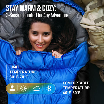 VENTURE 4TH XXL Sleeping Bag for Big & Tall Campers | 30–70°F | 90" x 39" | 5 Colors - Niksstuff