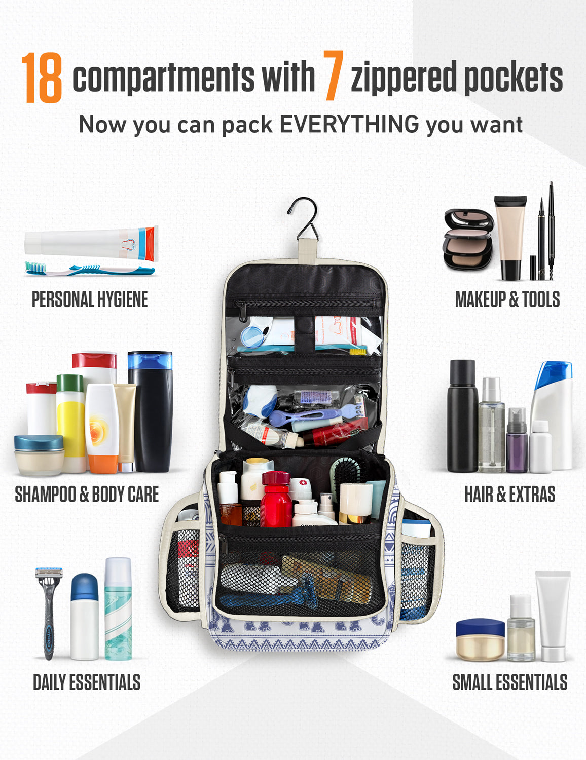 VENTURE 4TH Hanging Travel Toiletry Bag | TSA Compliant | 18 Colors & Designs - Niksstuff
