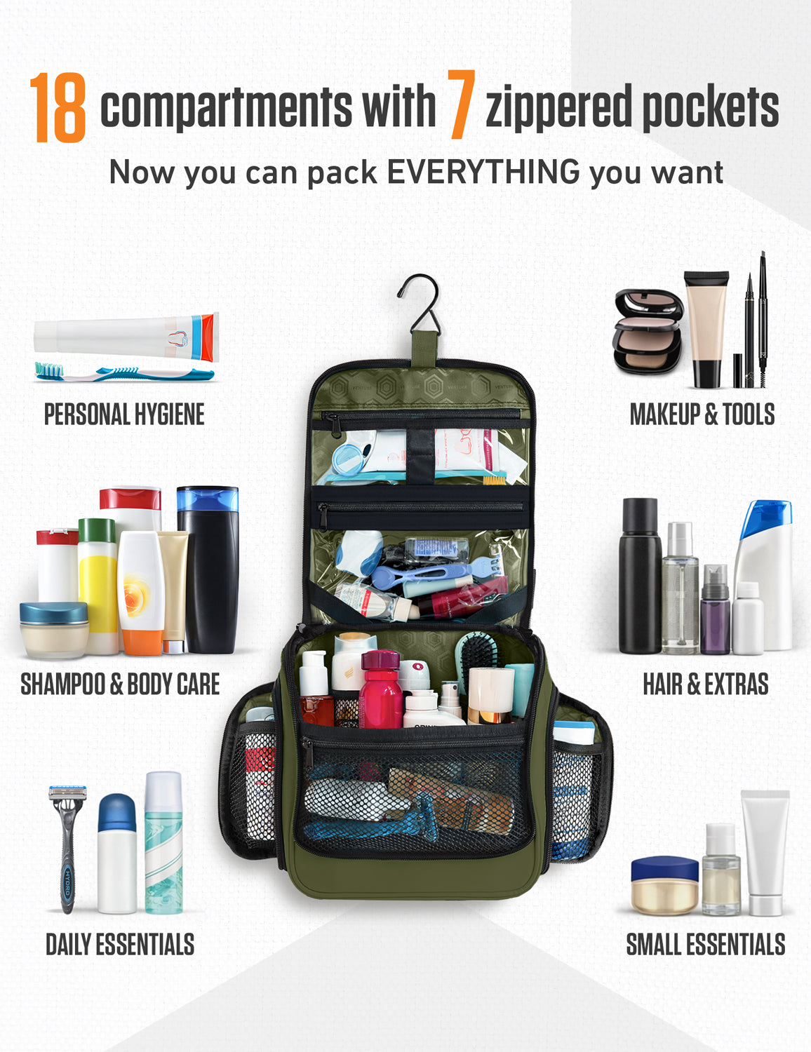 VENTURE 4TH Hanging Travel Toiletry Bag | TSA Compliant | 18 Colors & Designs - Niksstuff