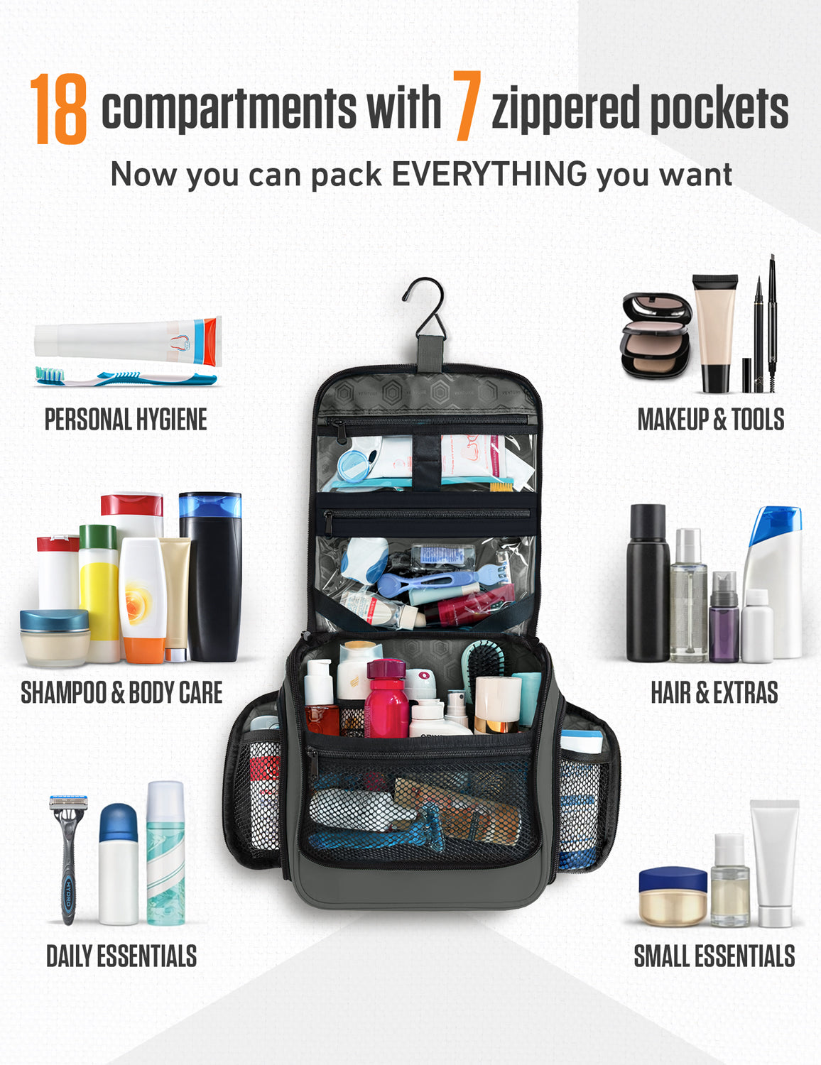 VENTURE 4TH Hanging Travel Toiletry Bag | TSA Compliant | 18 Colors & Designs - Niksstuff