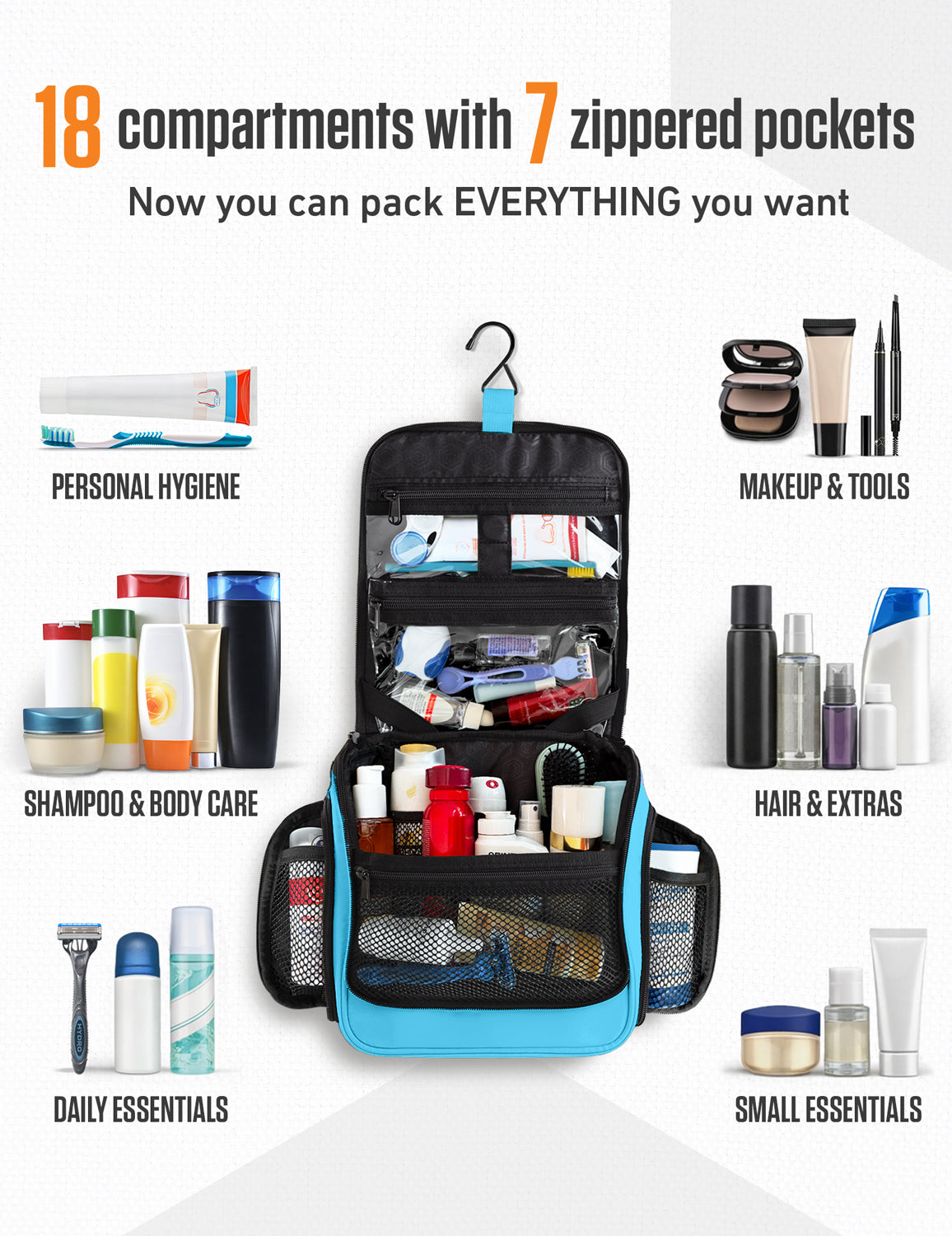 VENTURE 4TH Hanging Travel Toiletry Bag | TSA Compliant | 18 Colors & Designs - Niksstuff
