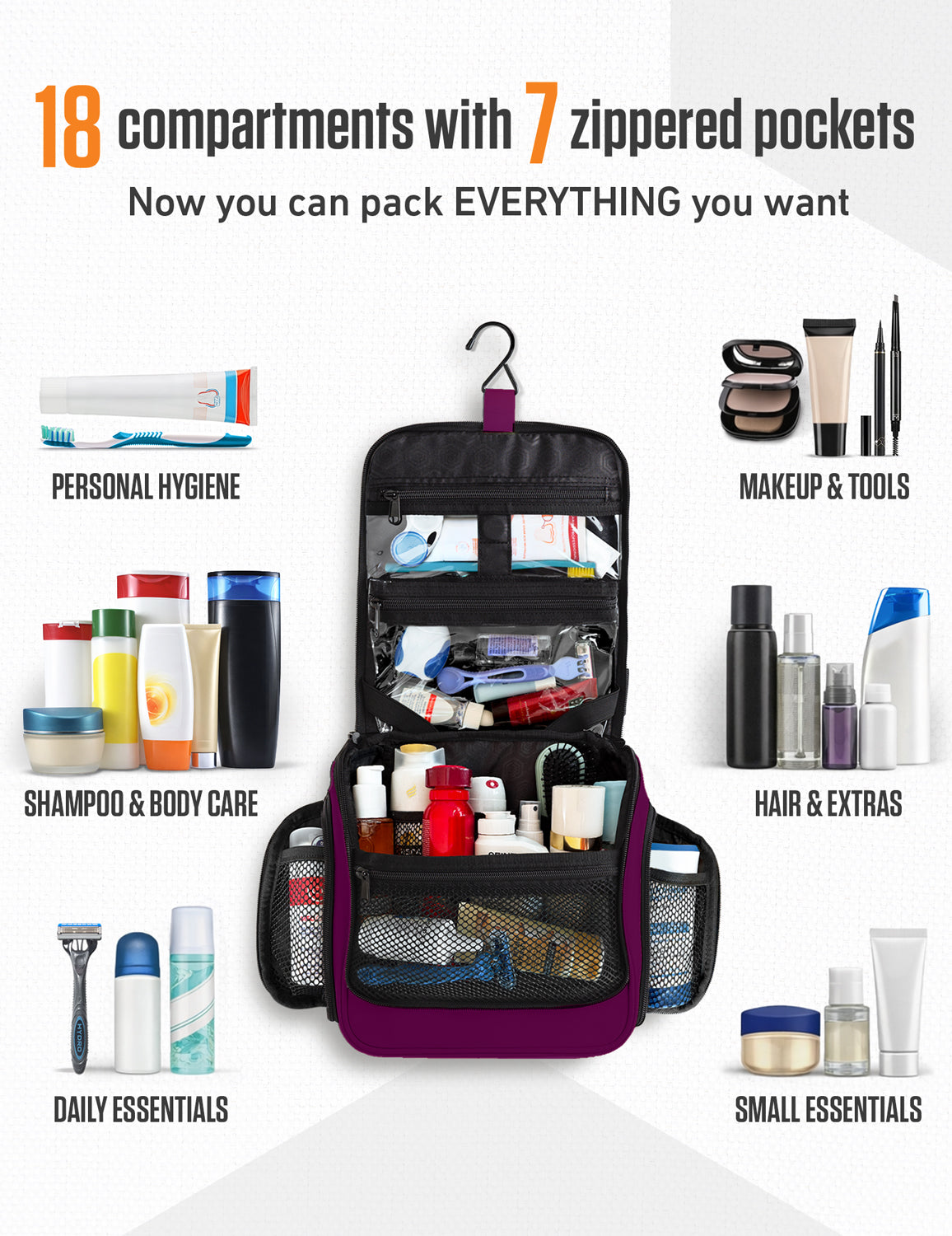 VENTURE 4TH Hanging Travel Toiletry Bag | TSA Compliant | 18 Colors & Designs - Niksstuff