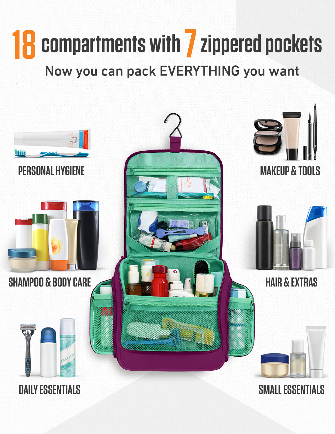VENTURE 4TH Hanging Travel Toiletry Bag | TSA Compliant | 18 Colors & Designs - Niksstuff