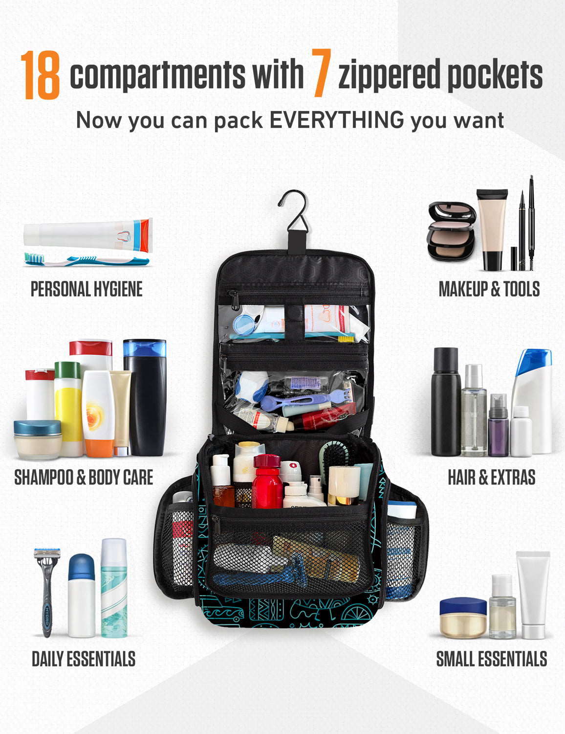 VENTURE 4TH Hanging Travel Toiletry Bag | TSA Compliant | 18 Colors & Designs - Niksstuff