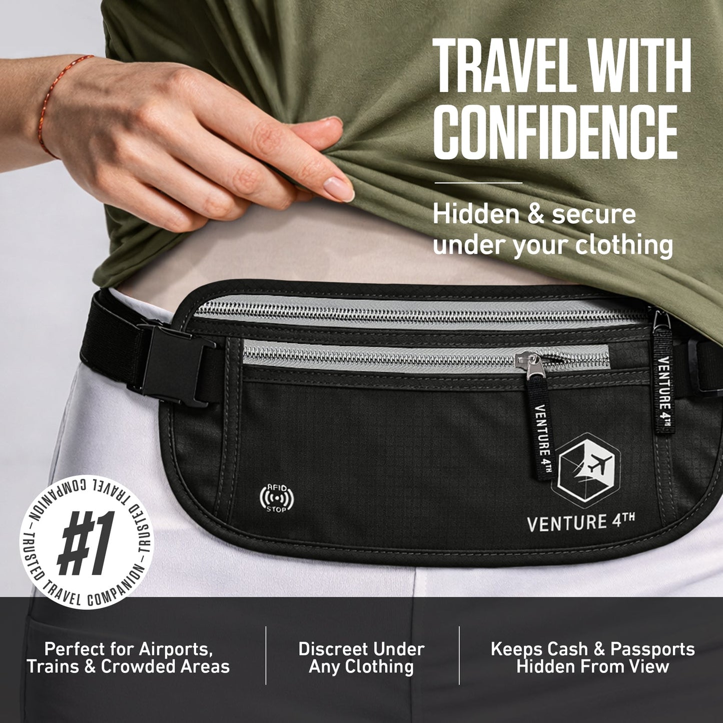 VENTURE 4TH RFID Safe Money Belt | Fits Up to 56" Waist | 12 Colors - Niksstuff