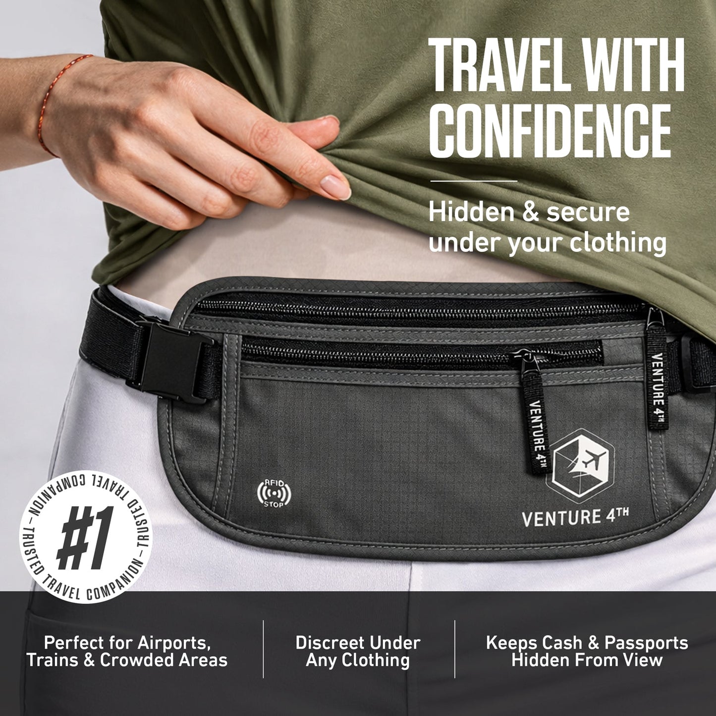 VENTURE 4TH RFID Safe Money Belt | Fits Up to 56" Waist | 12 Colors - Niksstuff
