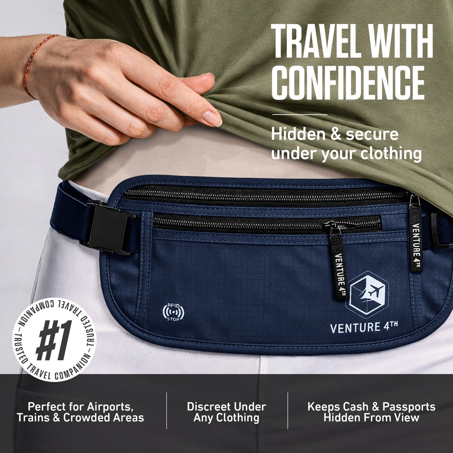 VENTURE 4TH RFID Safe Money Belt | Fits Up to 56" Waist | 12 Colors - Niksstuff