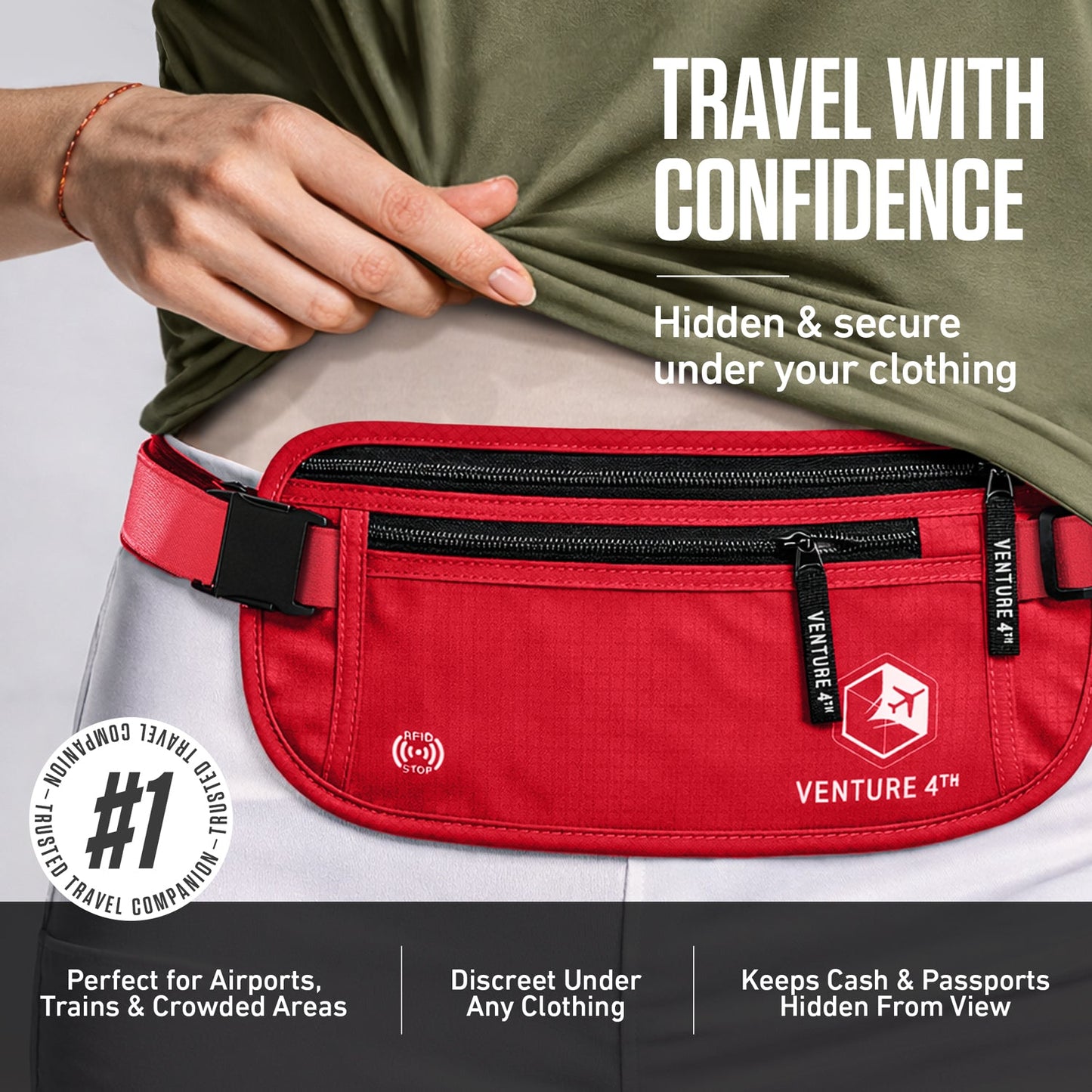 VENTURE 4TH RFID Safe Money Belt | Fits Up to 56" Waist | 12 Colors - Niksstuff