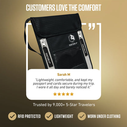 VENTURE 4TH RFID Blocking Neck Pouch | Travel Wallet | 8 Colors - Niksstuff