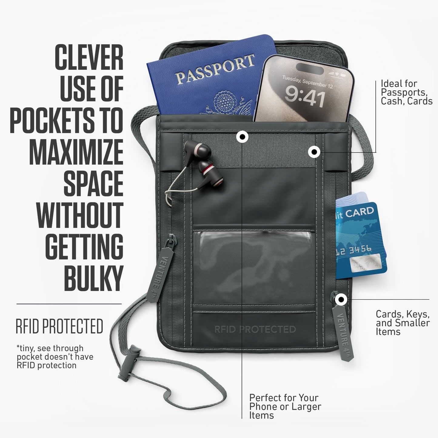 VENTURE 4TH Travel Neck Pouch | RFID Blocking | 210D Ripstop Nylon | 8 Colors - Niksstuff