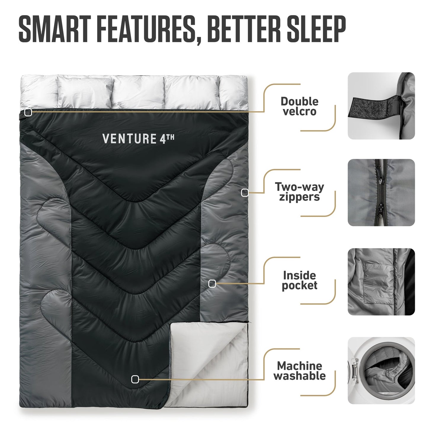 VENTURE 4TH Double Sleeping Bag for Two | 3-Season | 30°F–70°F - Niksstuff