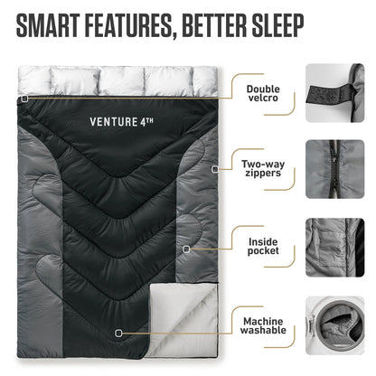 VENTURE 4TH Double Sleeping Bag for Two | 3-Season | 30°F–70°F - Niksstuff
