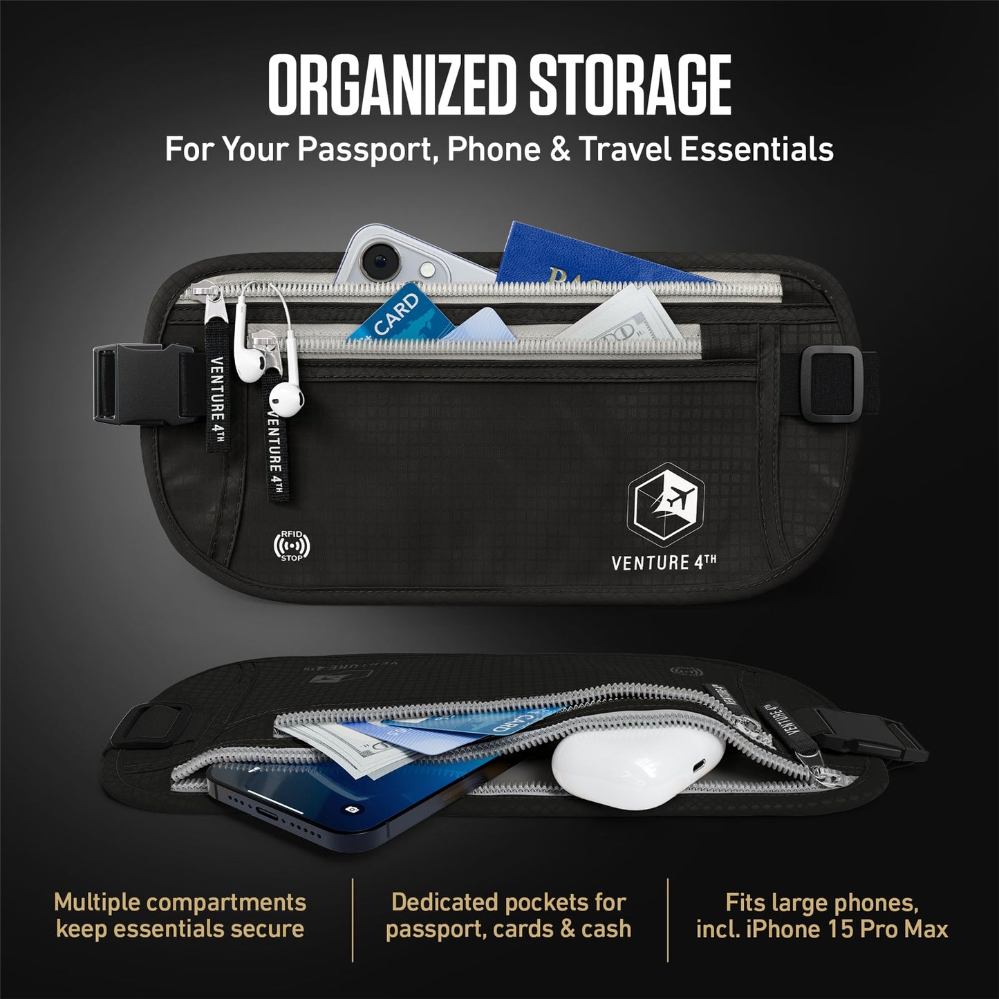 VENTURE 4TH RFID Safe Money Belt | Fits Up to 56" Waist | 12 Colors - Niksstuff