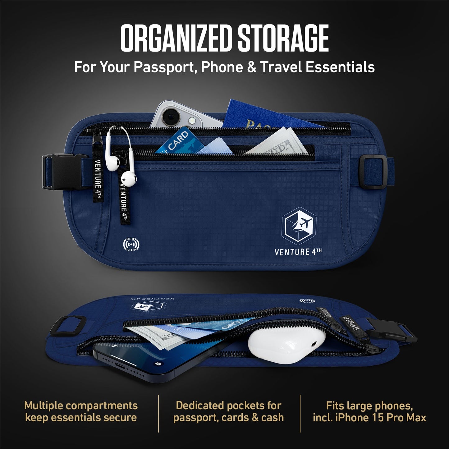 VENTURE 4TH RFID Safe Money Belt | Fits Up to 56" Waist | 12 Colors - Niksstuff
