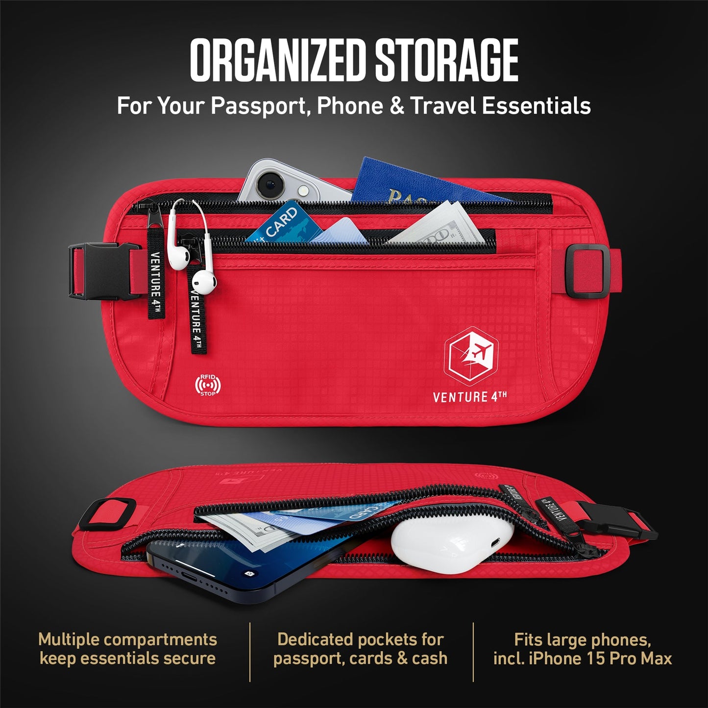 VENTURE 4TH RFID Safe Money Belt | Fits Up to 56" Waist | 12 Colors - Niksstuff