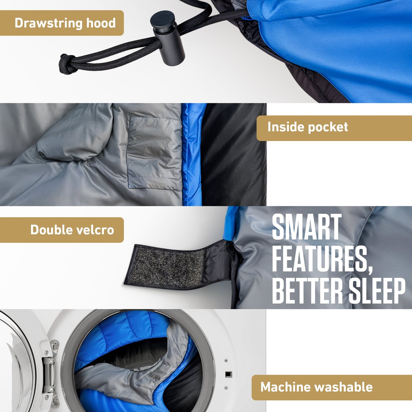 VENTURE 4TH XXL Sleeping Bag for Big & Tall Campers | 30–70°F | 90" x 39" | 5 Colors - Niksstuff