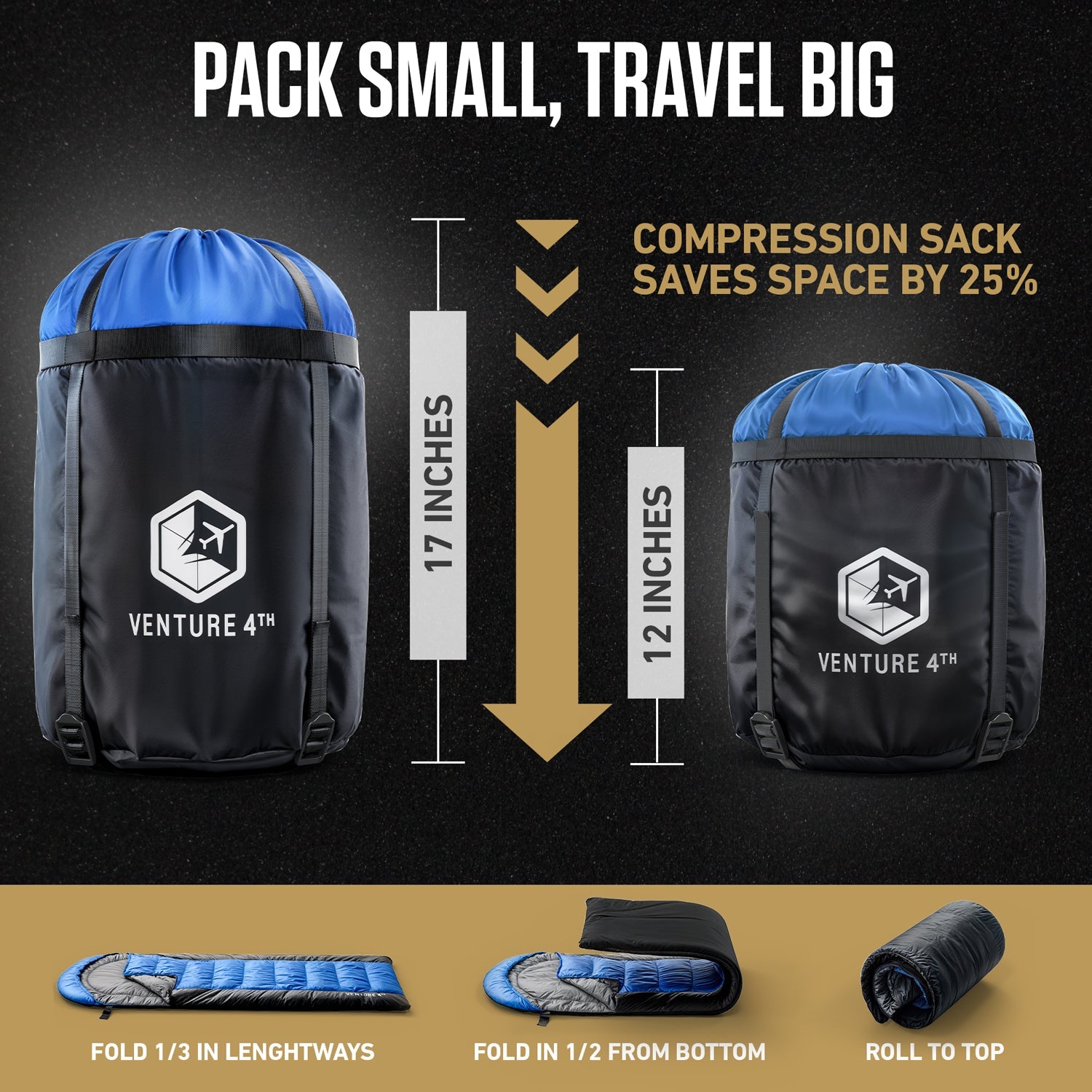 VENTURE 4TH XXL Sleeping Bag for Big & Tall Campers | 30–70°F | 90" x 39" | 5 Colors - Niksstuff