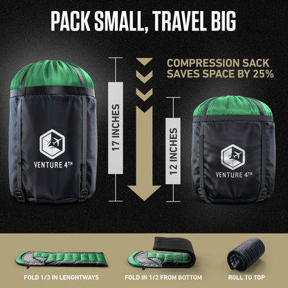 VENTURE 4TH XXL Sleeping Bag for Big & Tall Campers | 30–70°F | 90" x 39" | 5 Colors - Niksstuff