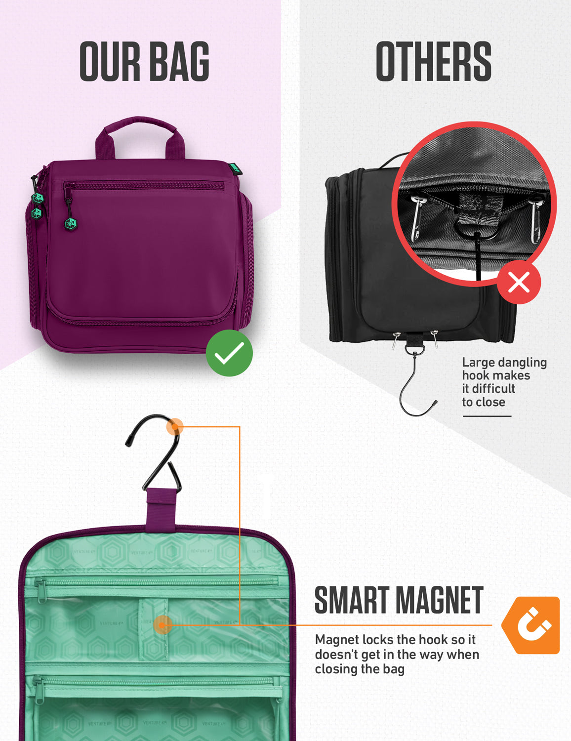 VENTURE 4TH Hanging Travel Toiletry Bag | TSA Compliant | 18 Colors & Designs - Niksstuff
