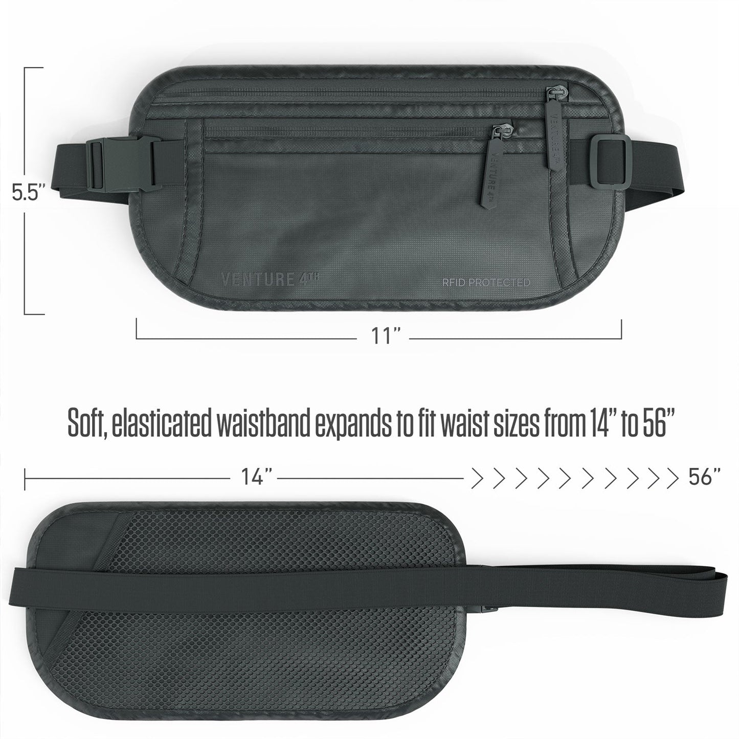VENTURE 4TH RFID Blocking Travel Money Belt | Fits Up to 56" Waist | 8 Colors - Niksstuff