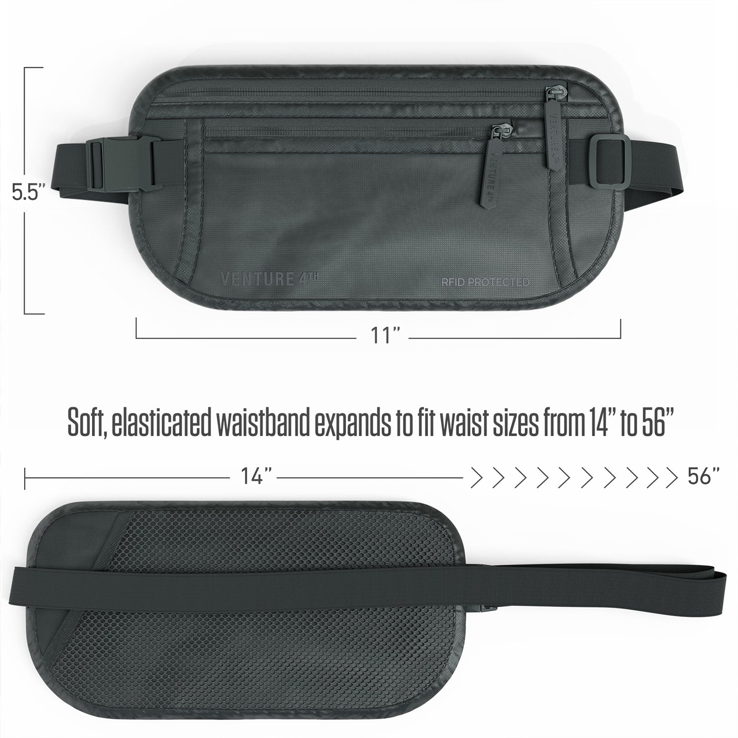 VENTURE 4TH RFID Blocking Travel Money Belt | Fits Up to 56" Waist | 8 Colors - Niksstuff