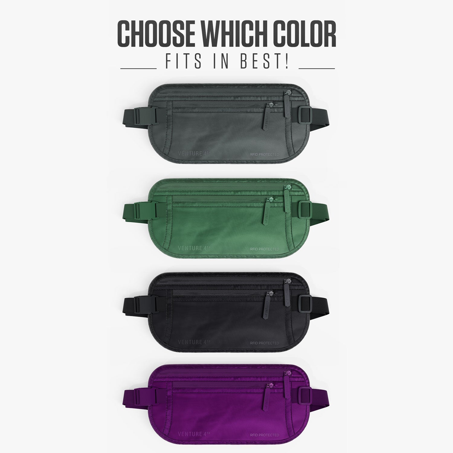 VENTURE 4TH RFID Blocking Travel Money Belt | Fits Up to 56" Waist | 8 Colors - Niksstuff
