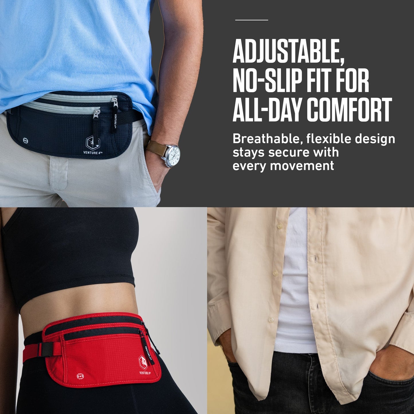 VENTURE 4TH RFID Safe Money Belt | Fits Up to 56" Waist | 12 Colors - Niksstuff