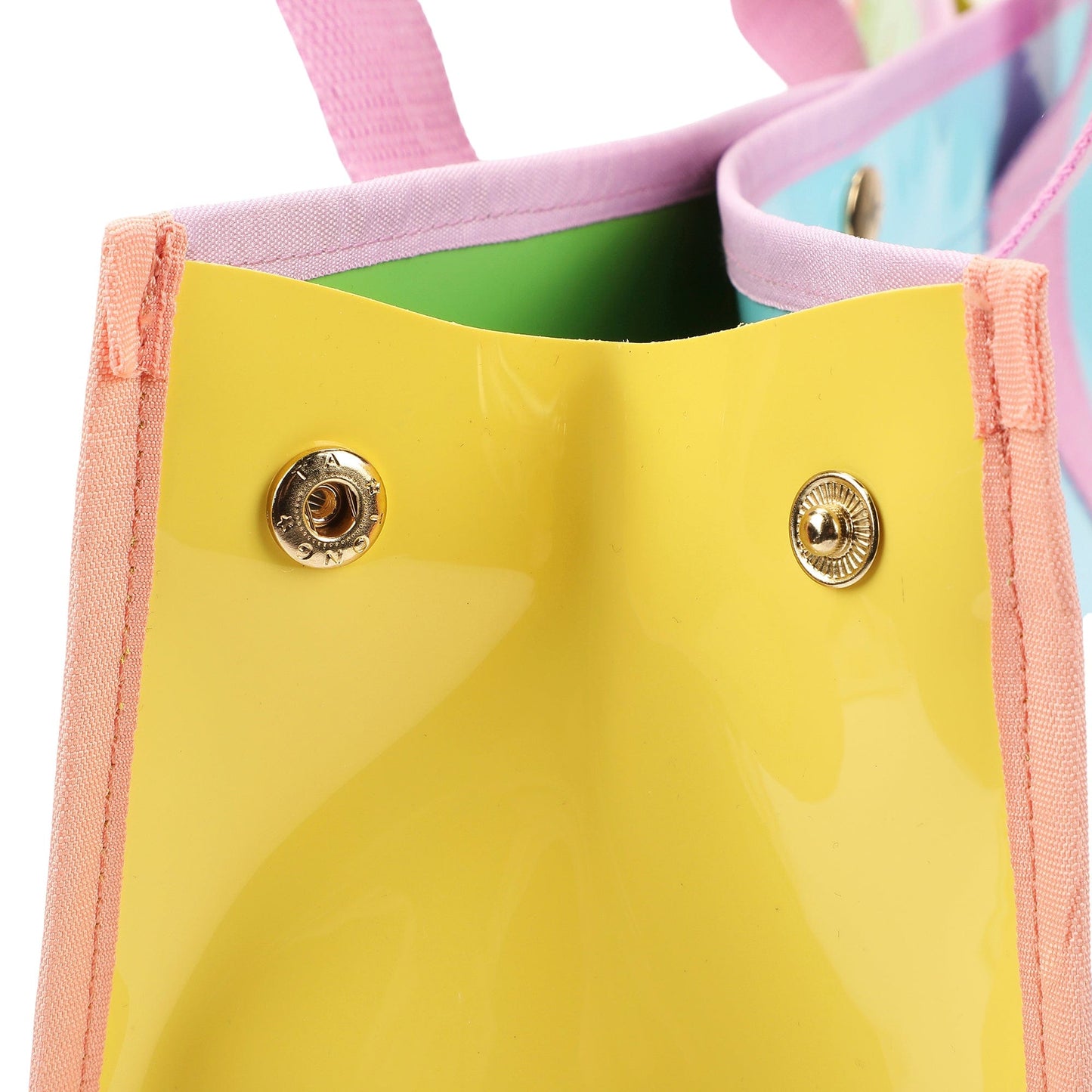 Colorblock Vinyl Tote Bag | Teal Vinyl + Canvas Straps | Wipe-Clean | 16” × 13” | Packed Party