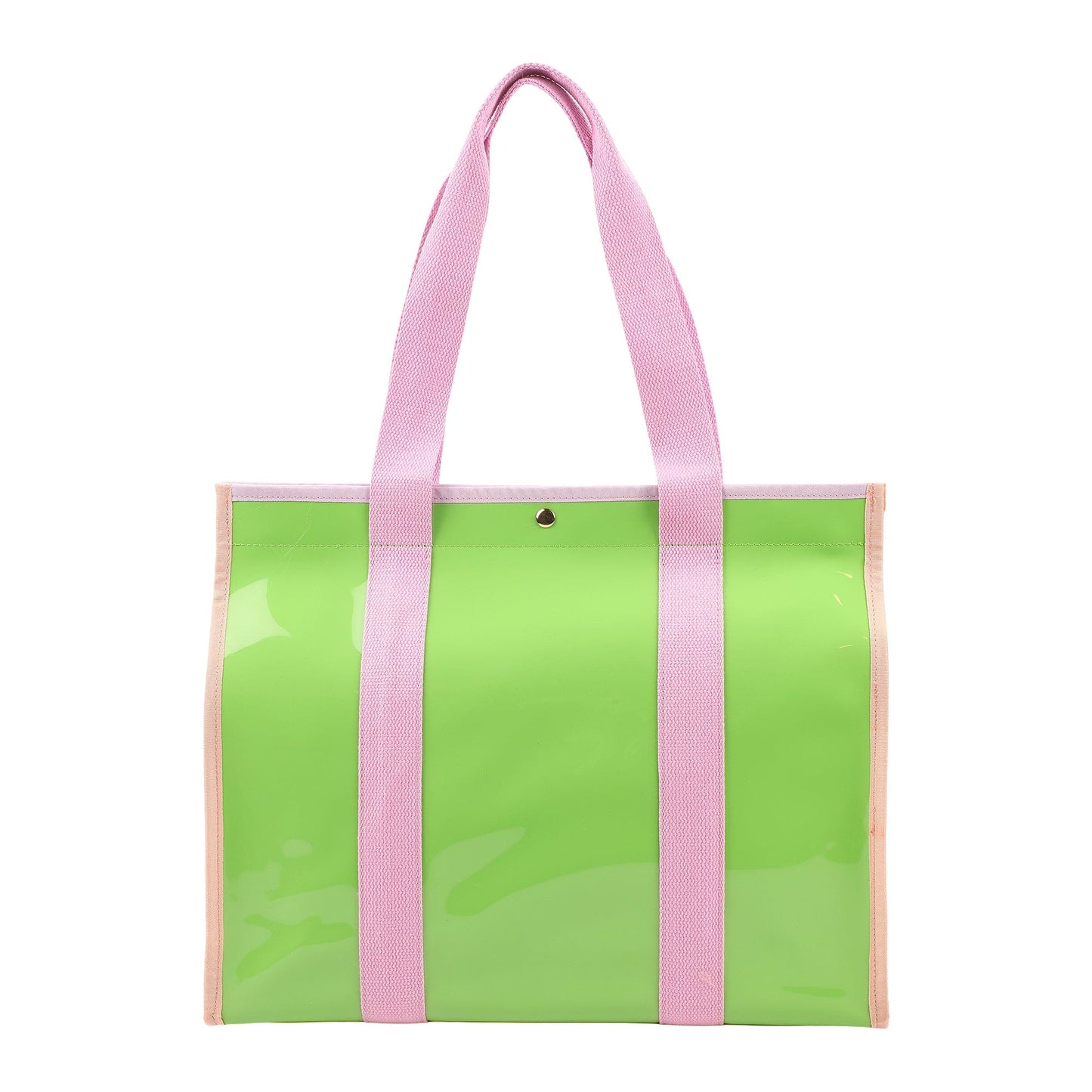 Colorblock Vinyl Tote Bag | Teal Vinyl + Canvas Straps | Wipe-Clean | 16” × 13” | Packed Party