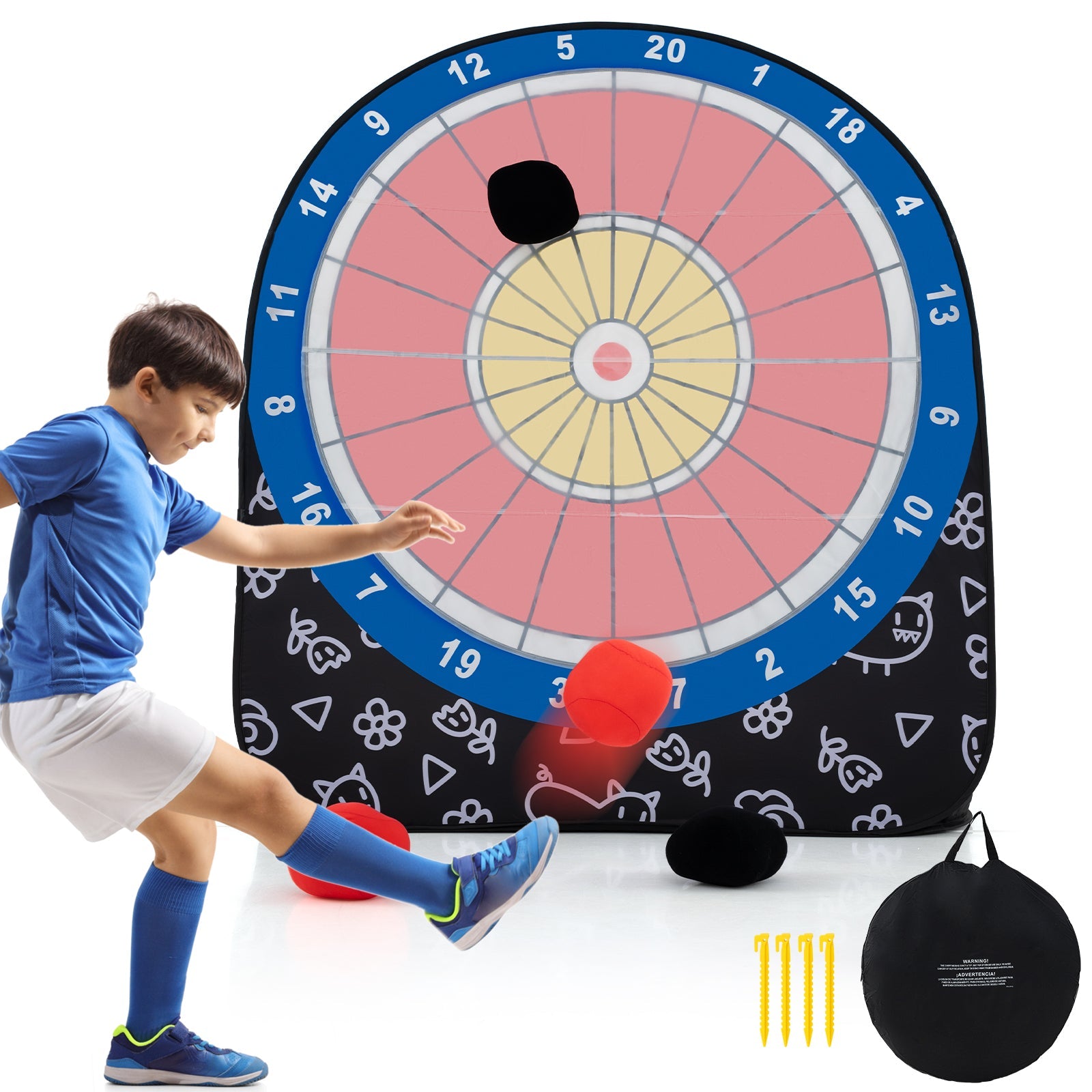 Large Dart Board for Kids with 4 Kick Balls | Portable Outdoor Game - Niksstuff