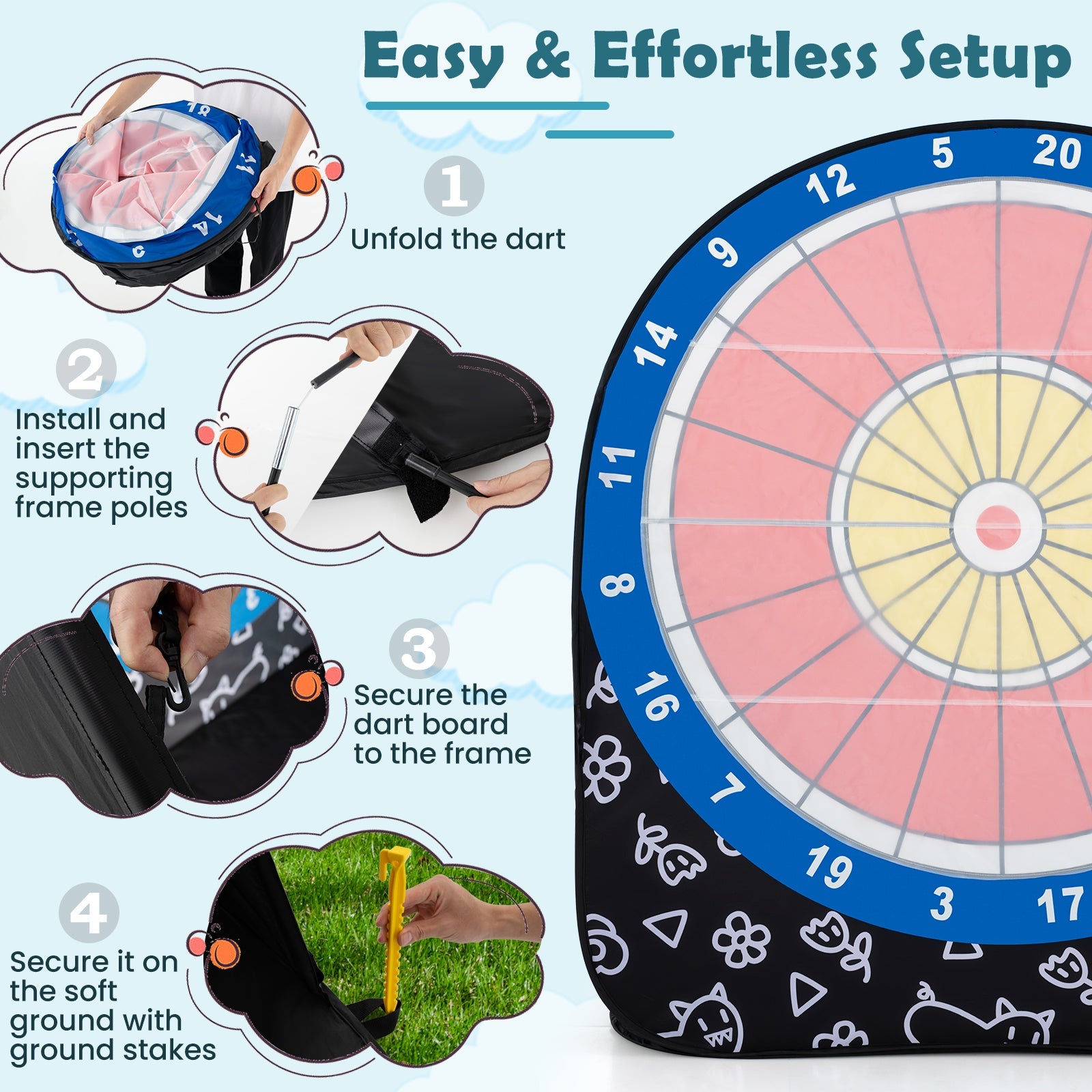 Large Dart Board for Kids with 4 Kick Balls | Portable Outdoor Game - Niksstuff