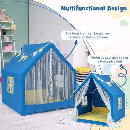 Kids Large Play Tent | 48”×42”×50” | Washable Cotton Mat | Star Lights | ASTM & CPSIA | Beige or Blue