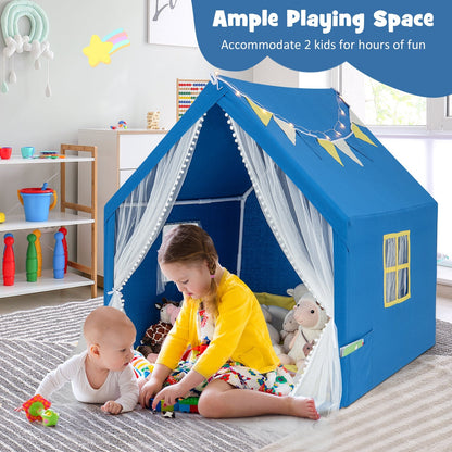 Kids Large Play Tent | 48”×42”×50” | Washable Cotton Mat | Star Lights | ASTM & CPSIA | Beige or Blue