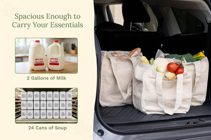 Organic Cotton Canvas Grocery Tote Bag with Bottle Sleeves