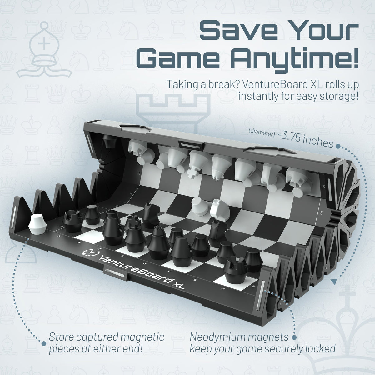 VentureBoard XL Magnetic Roll-Up Chess Set - 10" Portable Board