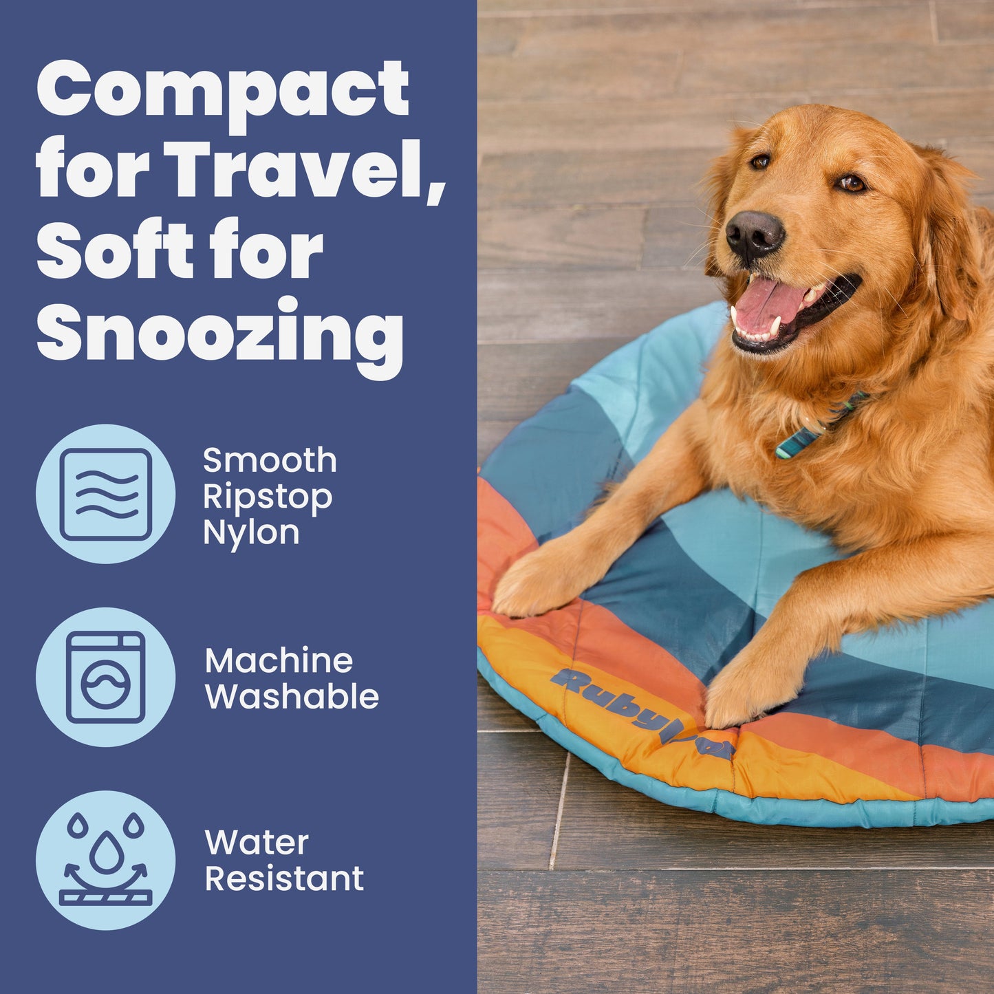Rubyloo Travel Dog Bed | Foldable & Packable | Ripstop Nylon | Small, Medium or Large