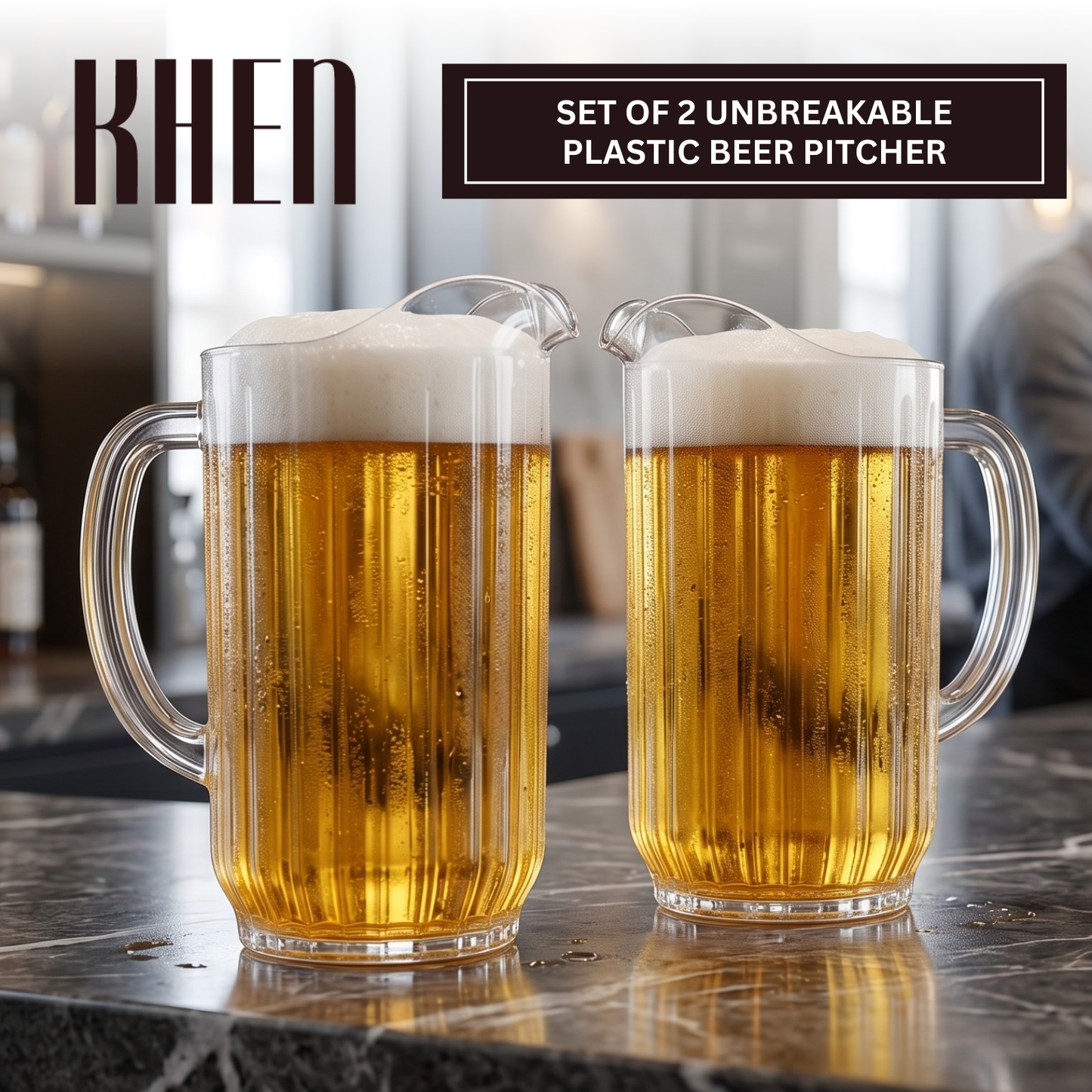 Barcelona Acrylic Beer Pitcher | Set of 2 | 60oz Each | Shatterproof | Indoor & Outdoor | Khen Site - Niksstuff