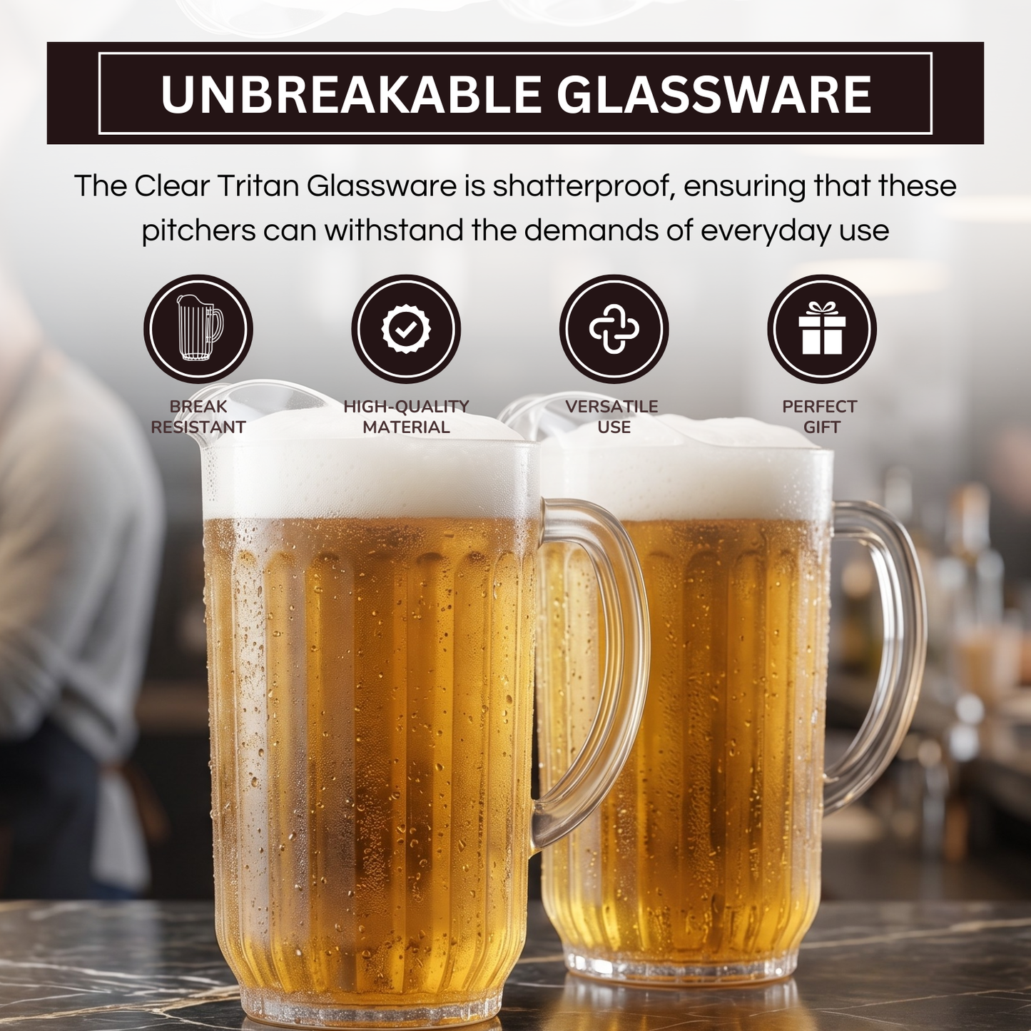 Barcelona Acrylic Beer Pitcher | Set of 2 | 60oz Each | Shatterproof | Indoor & Outdoor | Khen Site - Niksstuff