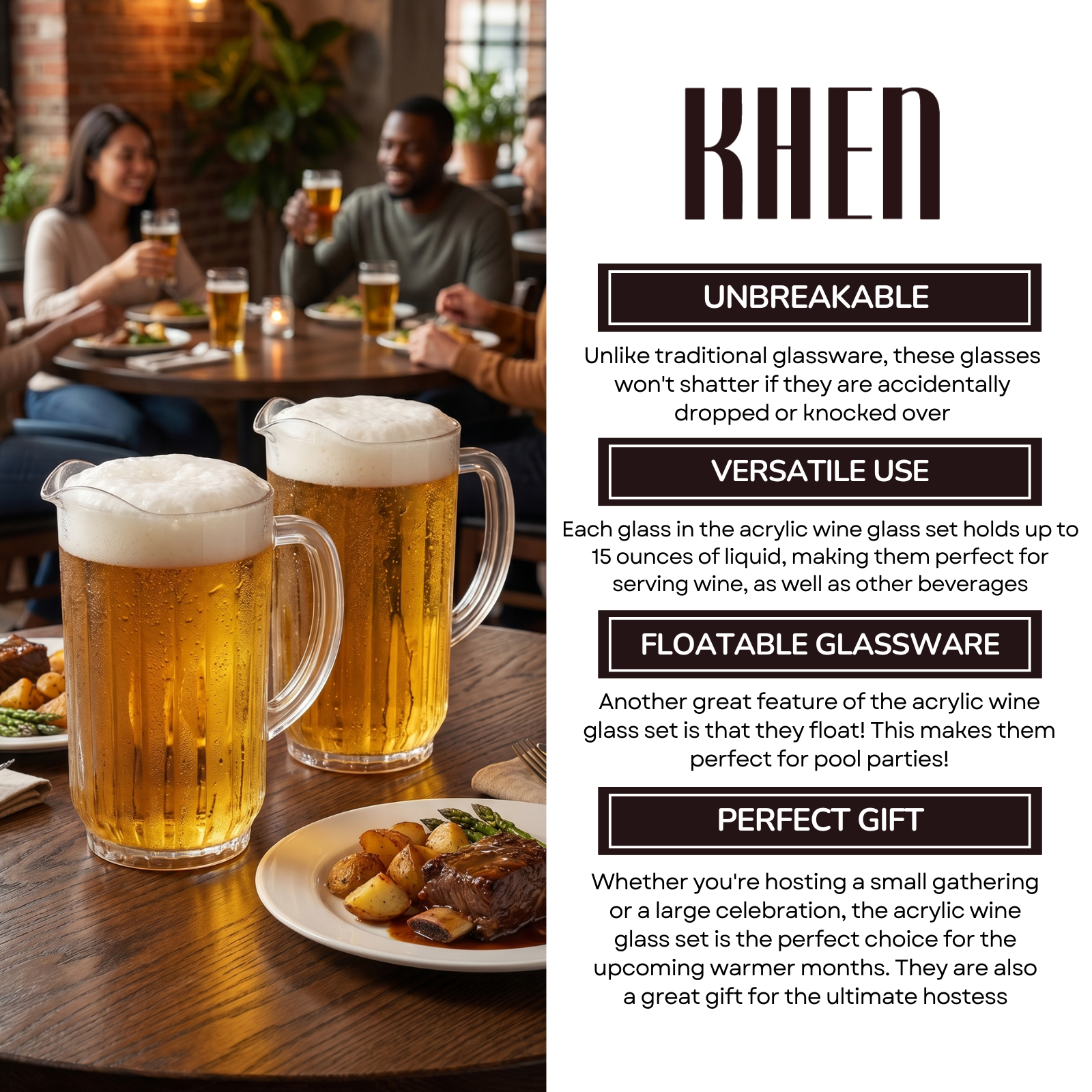 Barcelona Acrylic Beer Pitcher | Set of 2 | 60oz Each | Shatterproof | Indoor & Outdoor | Khen Site - Niksstuff
