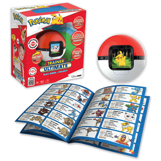 Pokemon Trainer Ultimate electronic guessing game set with red device and two card sheets