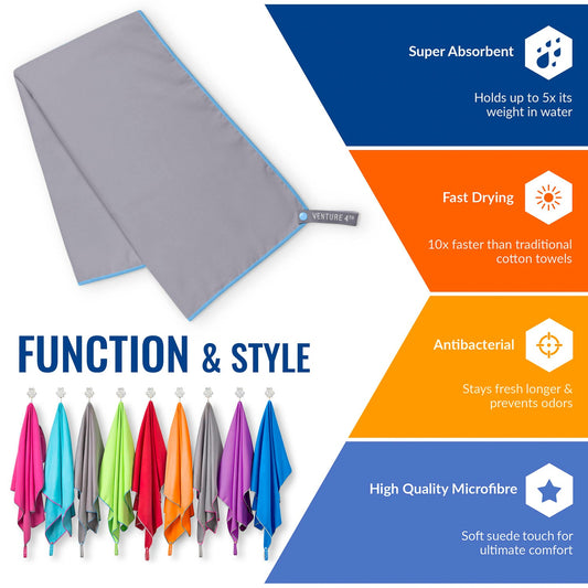 VENTURE 4TH Quick-Dry Microfiber Travel Towel | 3 Sizes | 9 Colors - Niksstuff