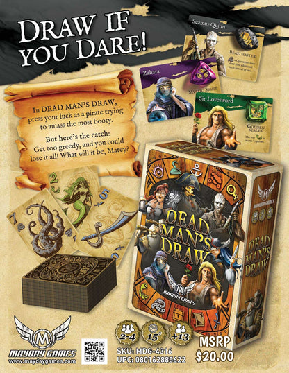 Dead Man's Draw pirate card game artwork with “Draw If You Dare” text and cards