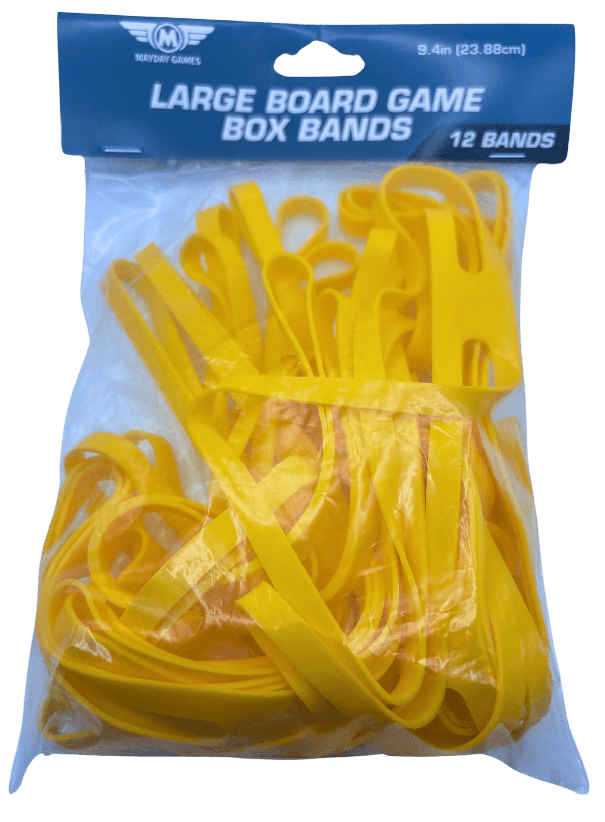Large board game box bands, 12-pack, yellow silica gel straps in clear bag
