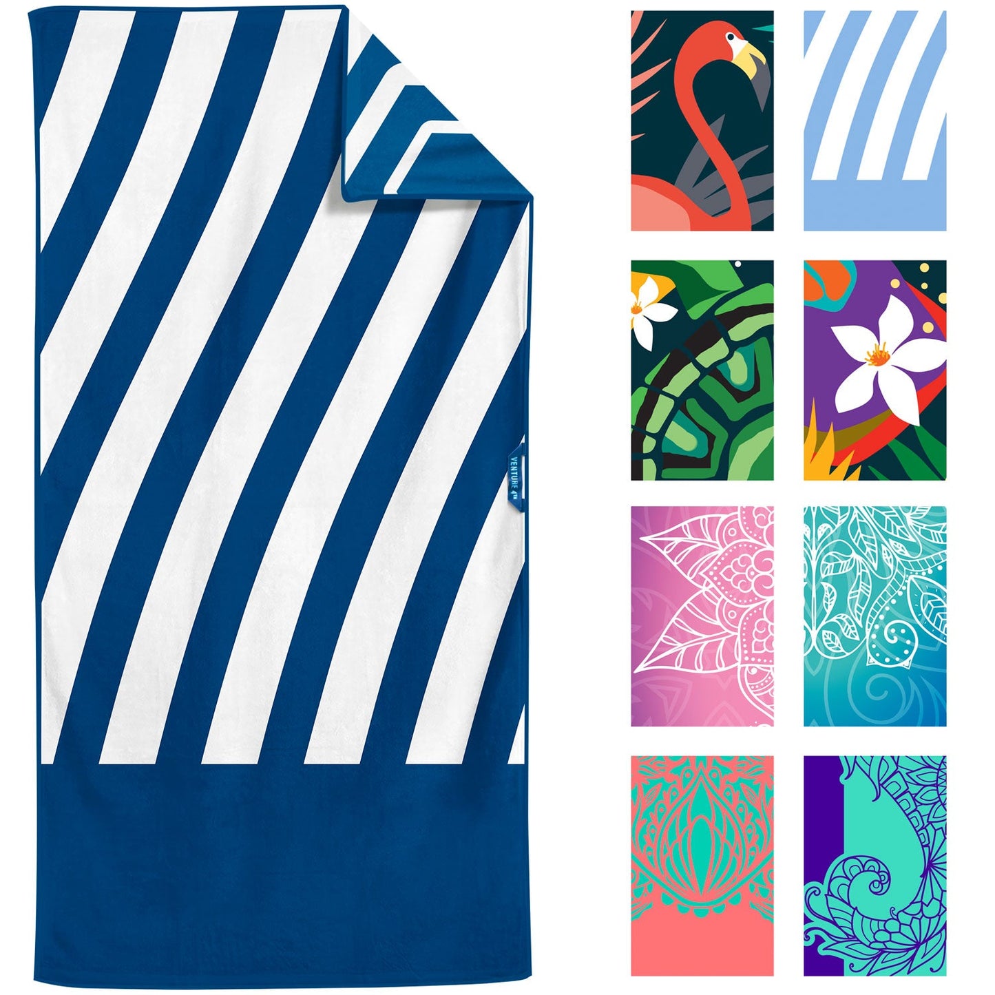 VENTURE 4TH Oversized Microfiber Beach Towel | 78"x35" | Quick-Dry | 31 Designs - Niksstuff